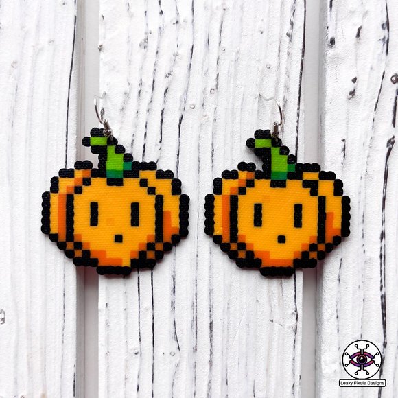 Halloween Pumpkin Perler Earrings - Picture 1 of 3